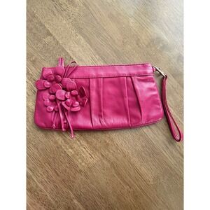 Isabella Fiore Leather Clutch Magenta Floral‎ Embellished
